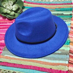 Hat. Royal Blue Felt. Black Faux Leather Band. NWT